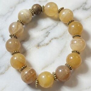 Jumbo Yellow Agate Beaded Stretchy Bracelet